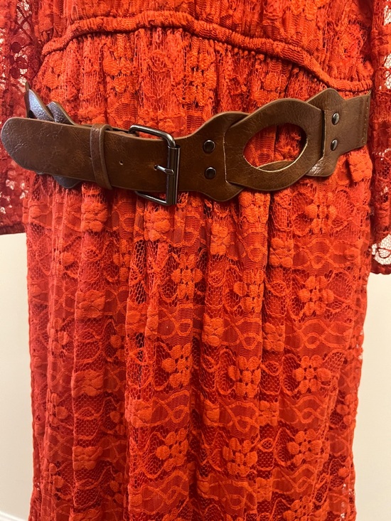 I.N. Studio Orange Lace Long-Sleeve Peasant Dress with Belt - Picture 8 of 10